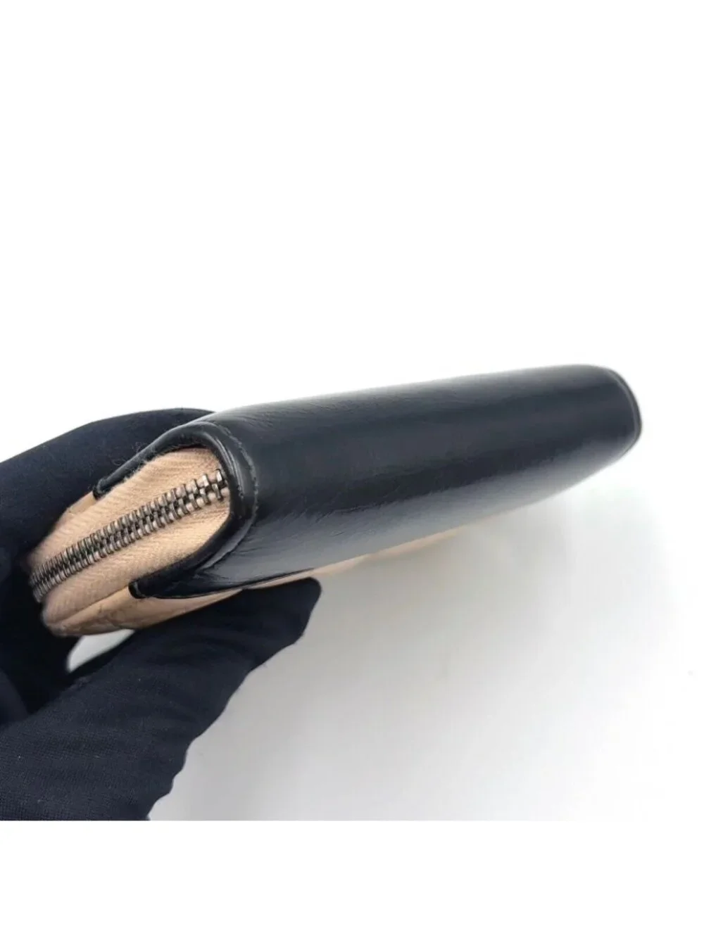 Chanel Gabrielle Leather Black Beige Coin Purse Silver